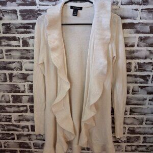 White House Black Market Medium Ivory Duster Cardigan Lambswool Rabbit Hair